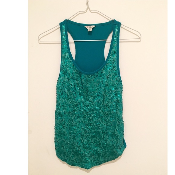 Teal sequin tank top