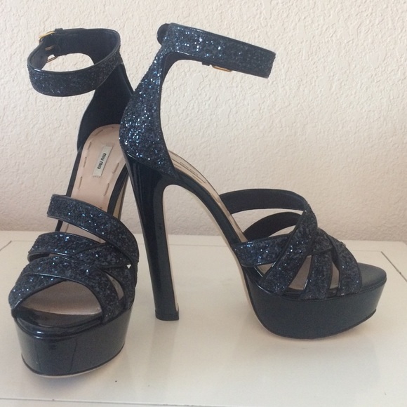 miu miu - authentic - dark sparkle platform heels