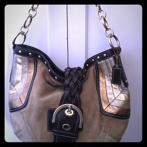 Vintage Coach Suede Hobo beige/metallic colored