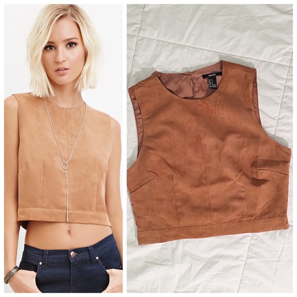 Forever 21 Tops - Brown Suede Cropped Top