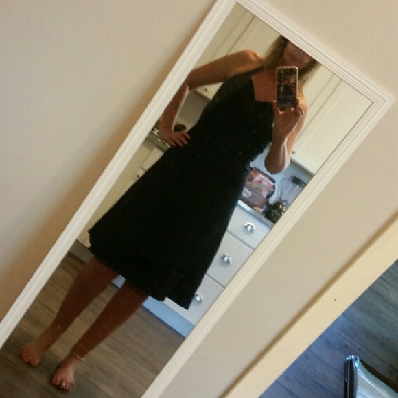 Dark denim A line dress, some stretch.