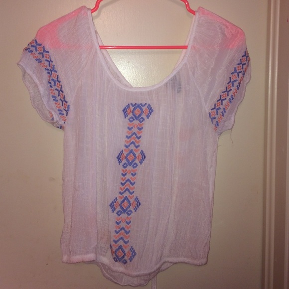 White top with blue & orange print