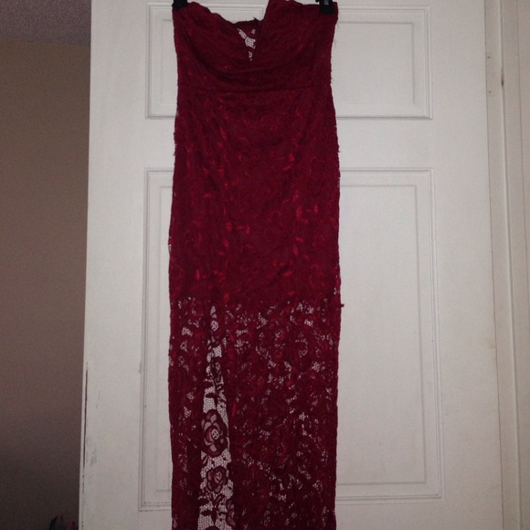 Red rose patterned long formal dress