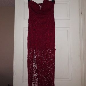 Red rose patterned long formal dress