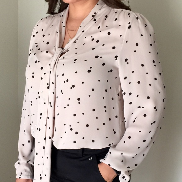 Tie neck long sleeve Polkadot Blouse