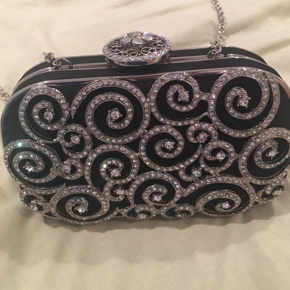Glamorous Rhinestone Black Hard-case Clutch