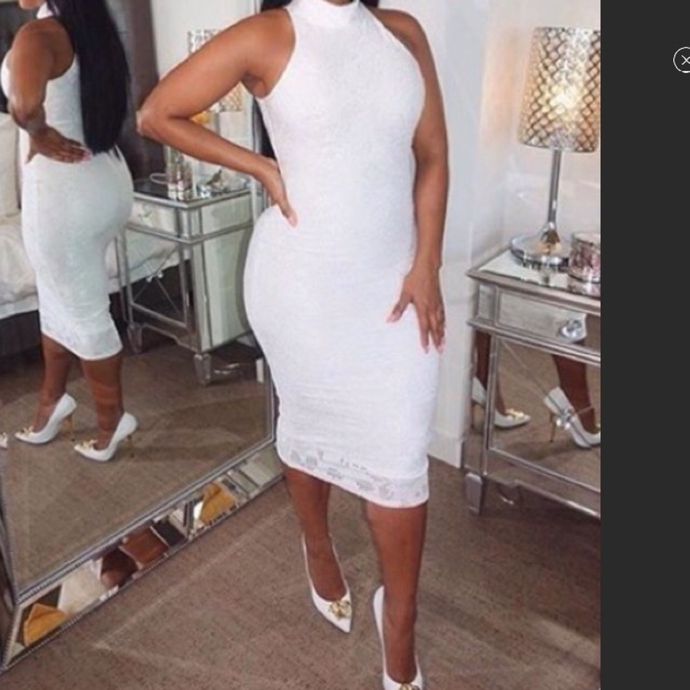 Sleeveless mock neck lace midi dress - Picture 1 of 7
