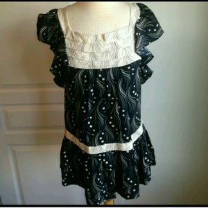 Leifsdottir Anthropologie Black & Cream Silk Tunic