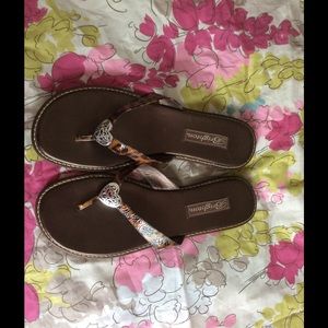 Brighton Orla Animal Print Patent Leather Sandals.