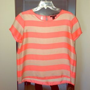 Neon orange and tan striped top