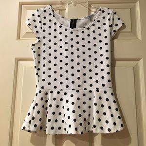 White and black polka dot peplum shirt
