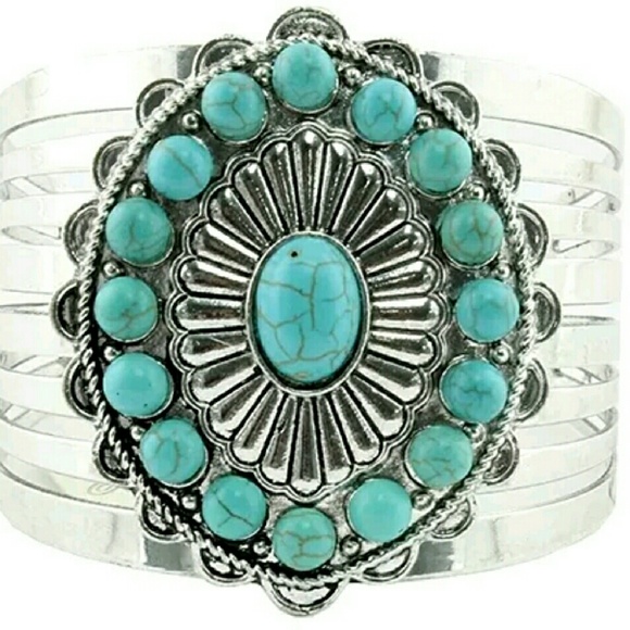 Large Southwestern Silver and Turquoise Cuff