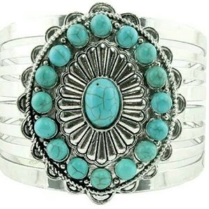 Large Southwestern Silver and Turquoise Cuff