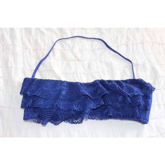 Navy blue crotchet lace ruffle bandeau top