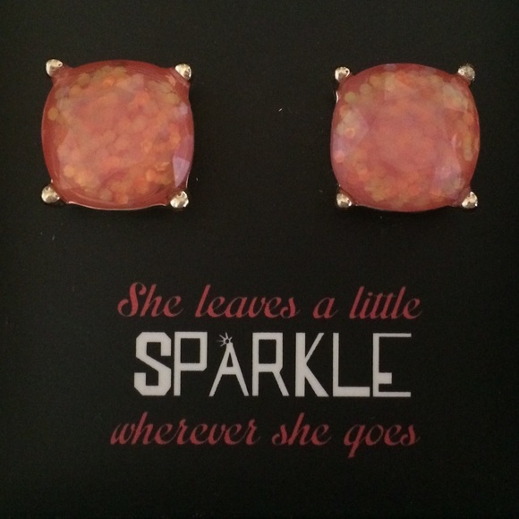 Peach/Pink Glitter Stud Earrings - Picture 2 of 3