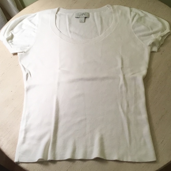 White Short Sleeve Sweater Shirt from Loft (S)