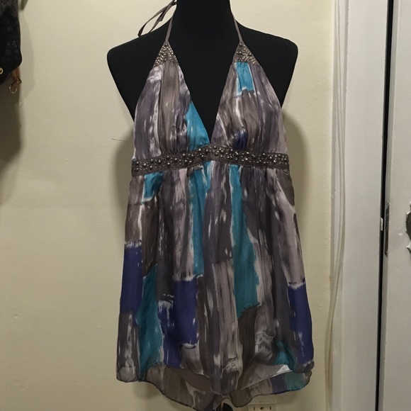 M M Couture 100% Silk Halter Top Size M