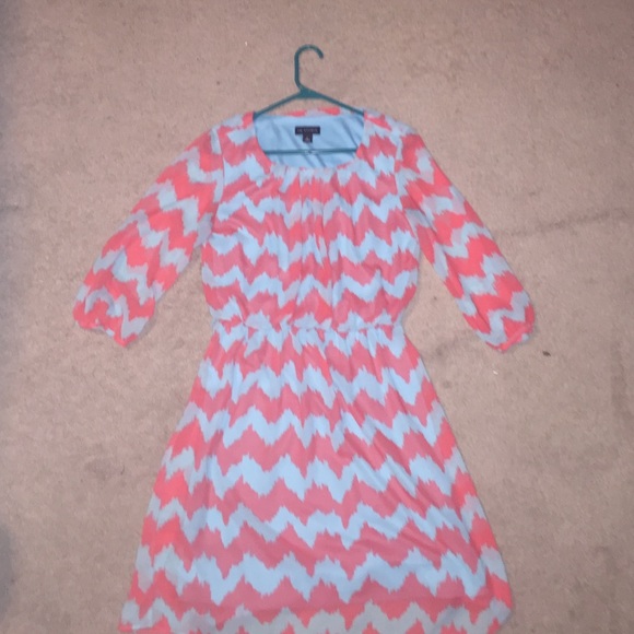 Teal and Orange chevron print dress