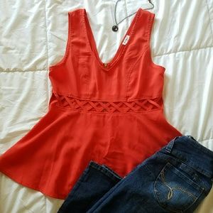 Orange cut out peplum tank top