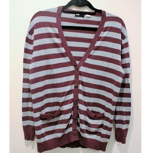 BDG Maroon and Gray Striped Cardigan