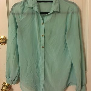 Mint green button down with heart details 