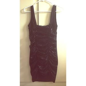 Sexy Tight Cinched Black Sequin Short Dress