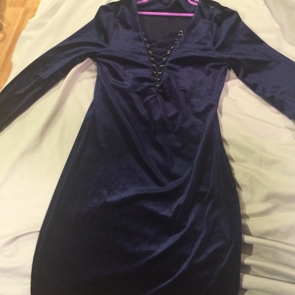 Ecote Blue velvet mini dress