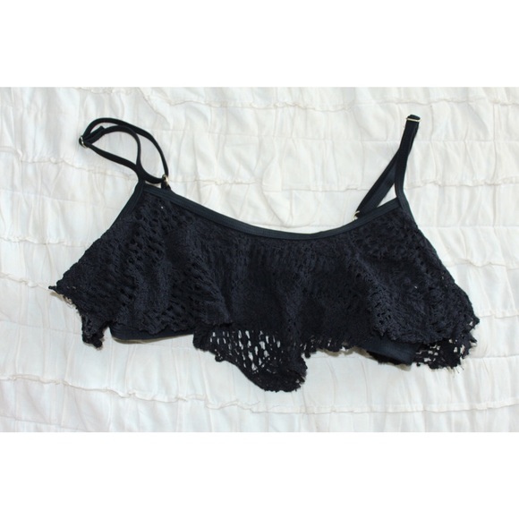 Black Lace Crotchet Halter Bikini Top