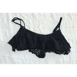 Black Lace Crotchet Halter Bikini Top