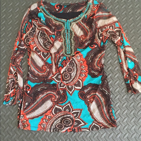 INC multi color/beaded Tunic, like NEW Sz S,
