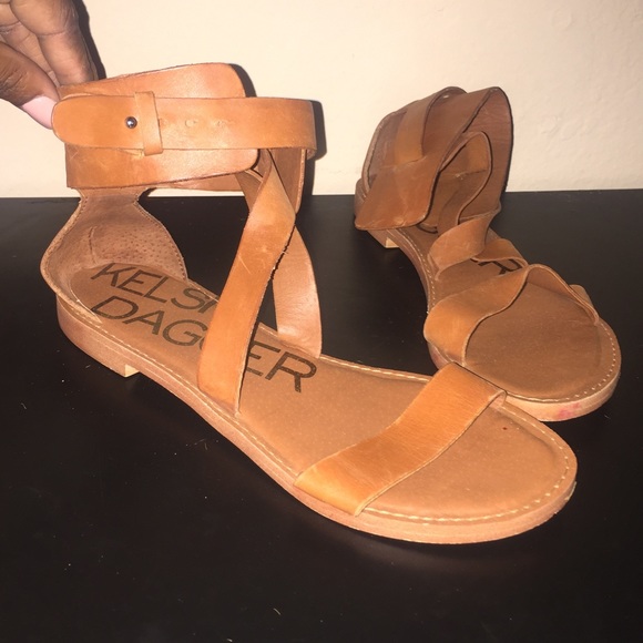 Kelsi Dagger ankle wrap cognac leather sandal