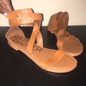 Kelsi Dagger ankle wrap cognac leather sandal
