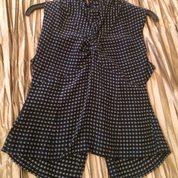 Black Blouse teal, navy and cream print