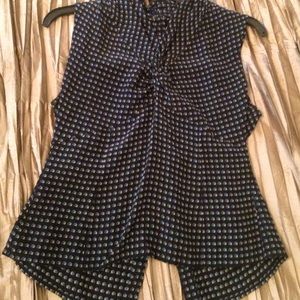 Black Blouse teal, navy and cream print