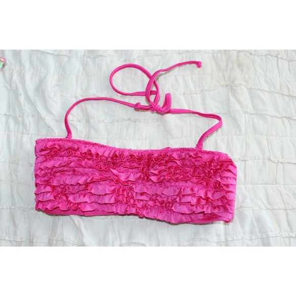 Hot Pink Ruffle Bandeau Bikini Top