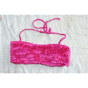 Hot Pink Ruffle Bandeau Bikini Top