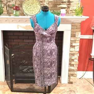 Snake pattern form fitting midi cocktail dress