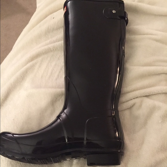 Hunter Black Adjustable Back Gloss Rain Boot