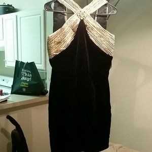 Suede and gold black mini dress