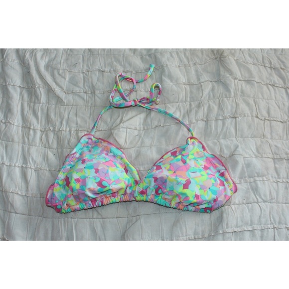 Neon Floral Ruffle Bikini Top