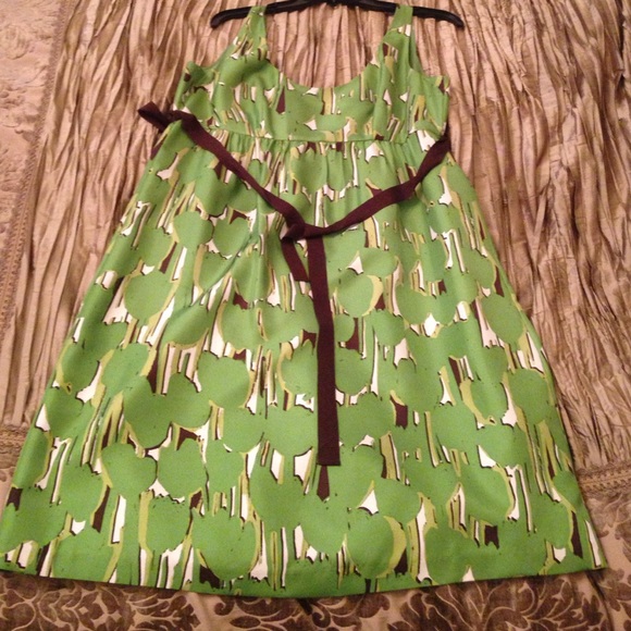 Lime, dark brown and white print, dark brown belt