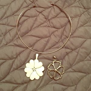 Silver collar necklace with two flower pendants