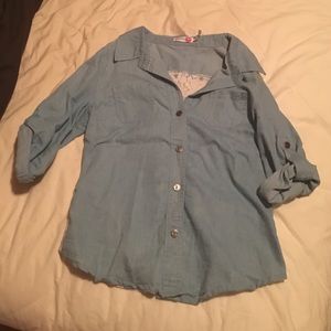 Floral lace, button up, 3/4 sleeve shirt