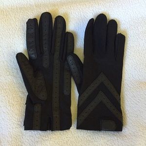 Black Nylon & Faux Leather Gloves