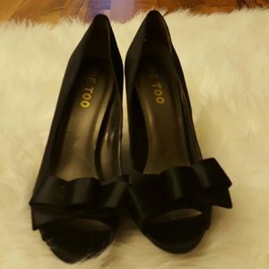 Black Bow Peep-Toe Heels