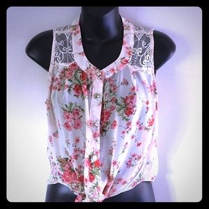 100% Polyester button short sleeve flower blouse