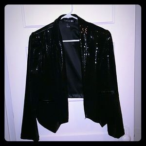 Sequined short blazer, black
