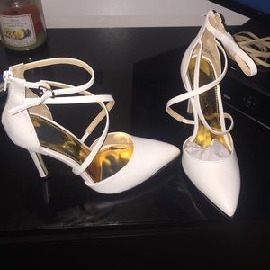White leather heels