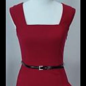 Pin-up style red sleeveless sheath dress w/ruffle