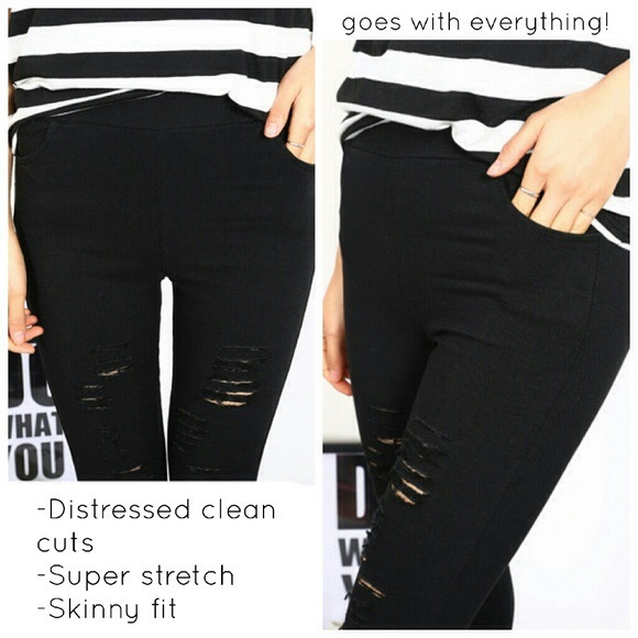 Super stretch distressed black skinnies - Picture 4 of 4